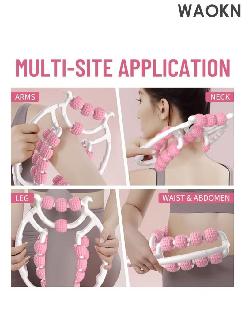 WAOKN Waist and Leg slimming roller, Foam Roller - Fat Mass Massager,a Muscle Massage Tool for Thighs, Calves and arms,fitness 20-Wheel Yoga Massage, Soothes Calf Muscles, Souvenir for Women and Mothers, for Leg, Neck , Arm and Buttocks ,Calf muscle relaxation stretching foam roller leg slimmer , Pink - Image 4